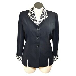 Danny & Nicole New York Womens Zebra Print Lapel Blazer‎ Black Size 12